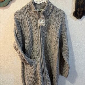 Aran Crafts Gray Cable Knit Cardigan